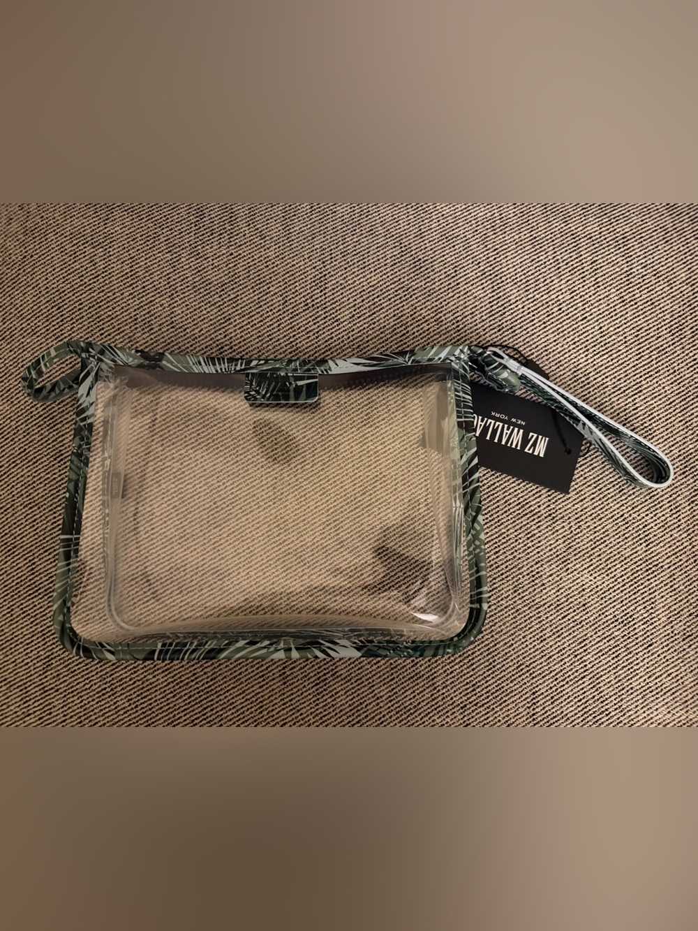 MZ Wallace Clear Clutch with Green Tropical Palm Trim